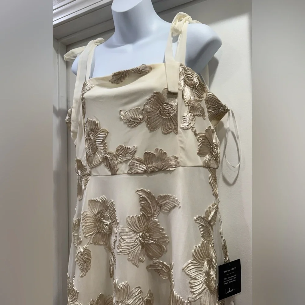 🆕🆕 Lulus Truly Inspiring Ivory Mesh Floral Mini Dress Size XL Prom Wedding Party
